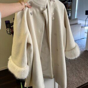 Wooha Cream Wool Coat with Fur Cuffs
